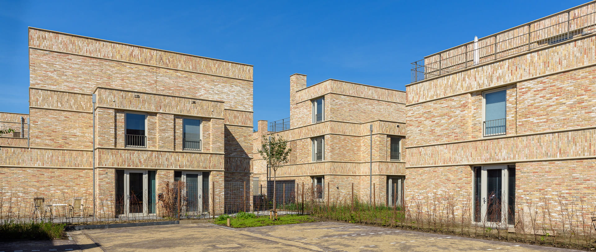 Overzicht van kleine villa's met lichte steenOverzicht van kleine villa's met lichte steen